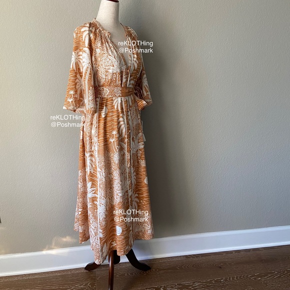 🛍H&M Kaftan Linen-blend Terracotta Midi Maxi Dres - Picture 12 of 16